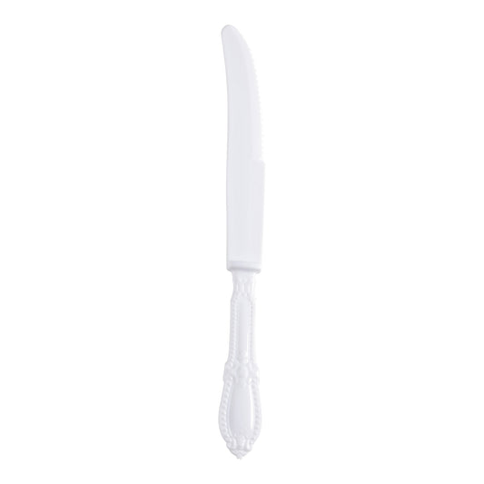 White Baroque Disposable Plastic Dinner Knives Main | The Kaya Collection