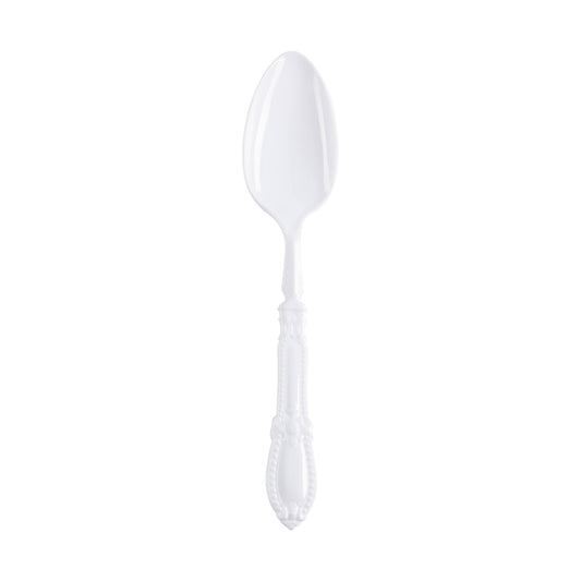 White Baroque Disposable Plastic Dinner Spoons Main | The Kaya Collection