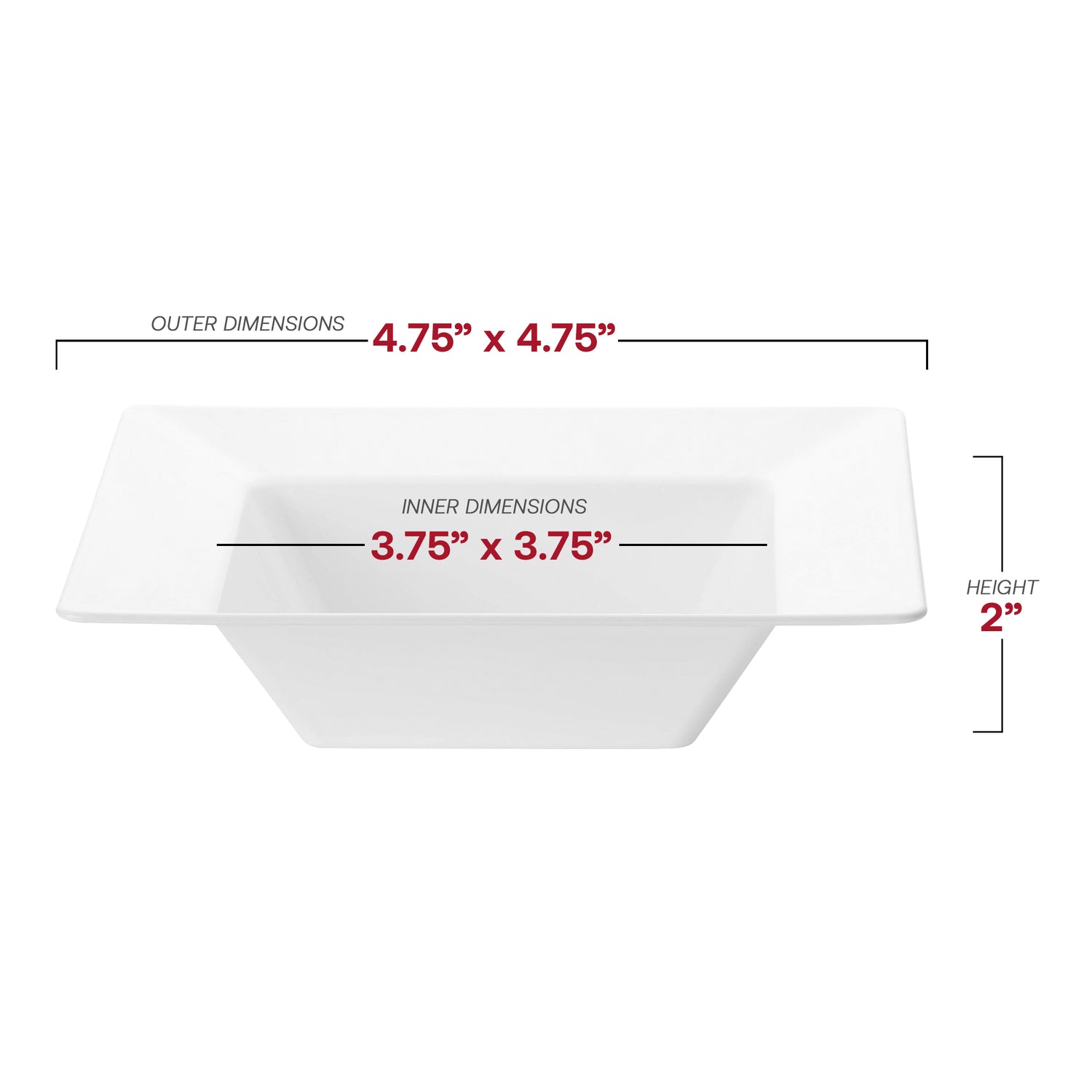 White Square Plastic Dessert Bowls (5 oz.) Dimension | The Kaya Collection