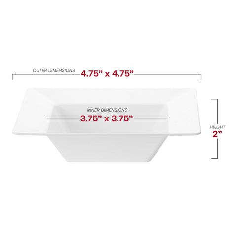 White Square Plastic Dessert Bowls (5 oz.) Dimension | The Kaya Collection