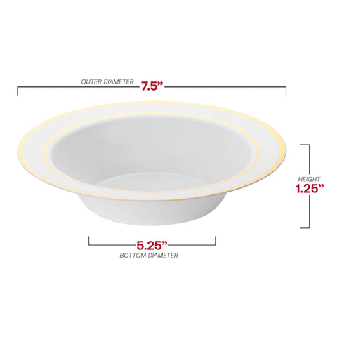 White with Gold Edge Rim Plastic Soup Bowls (12 oz.) Dimension | The Kaya Collection
