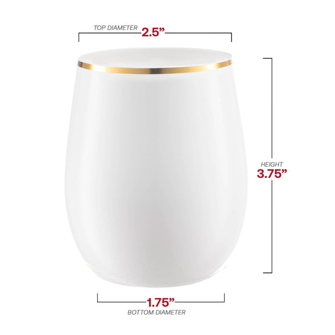 12 oz. White with Gold Elegant Stemless Plastic Wine Glasses Dimension | The Kaya Collection