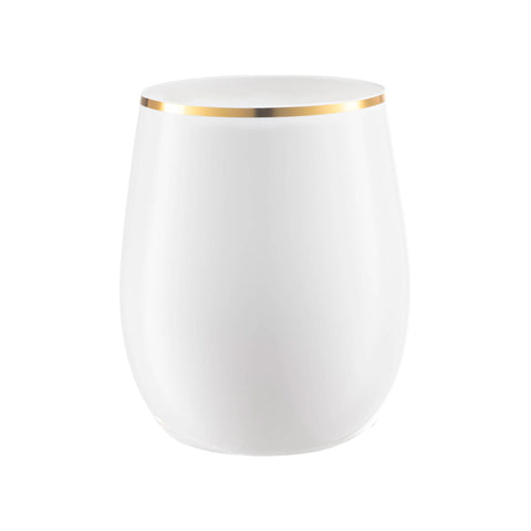 12 oz. White with Gold Elegant Stemless Plastic Wine Glasses Main | The Kaya Collection