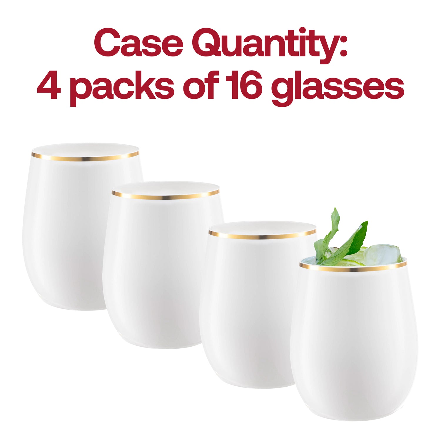 12 oz. White with Gold Elegant Stemless Plastic Wine Glasses Quantity | The Kaya Collection