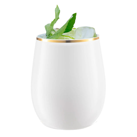 12 oz. White with Gold Elegant Stemless Plastic Wine Glasses Secondary | The Kaya Collection