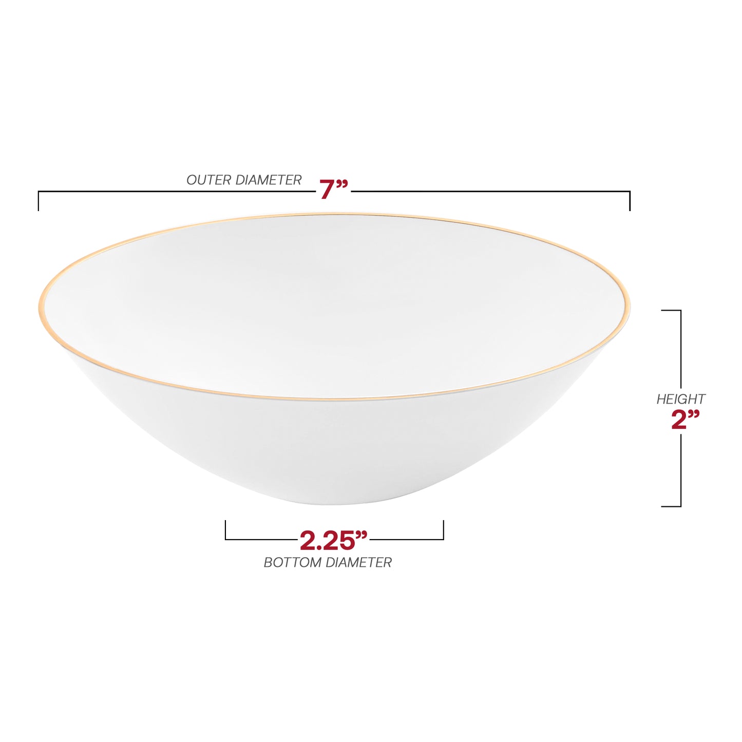 White with Gold Rim Organic Round Disposable Plastic Soup Bowls (16 oz.) Dimension | The Kaya Collection