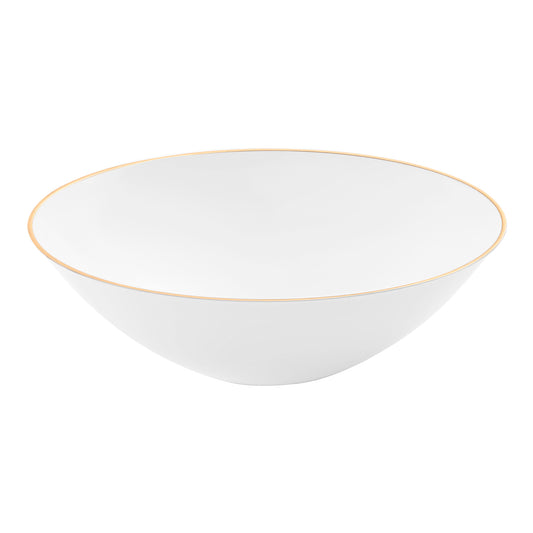 White with Gold Rim Organic Round Disposable Plastic Soup Bowls (16 oz.) | The Kaya Collection