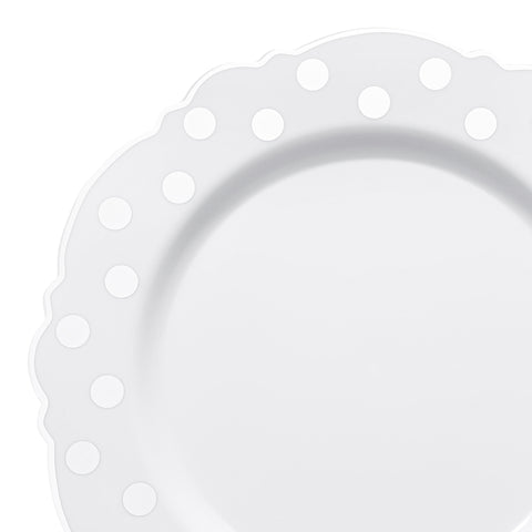 White with Silver Dots Round Blossom Disposable Plastic Salad Plates (7.5