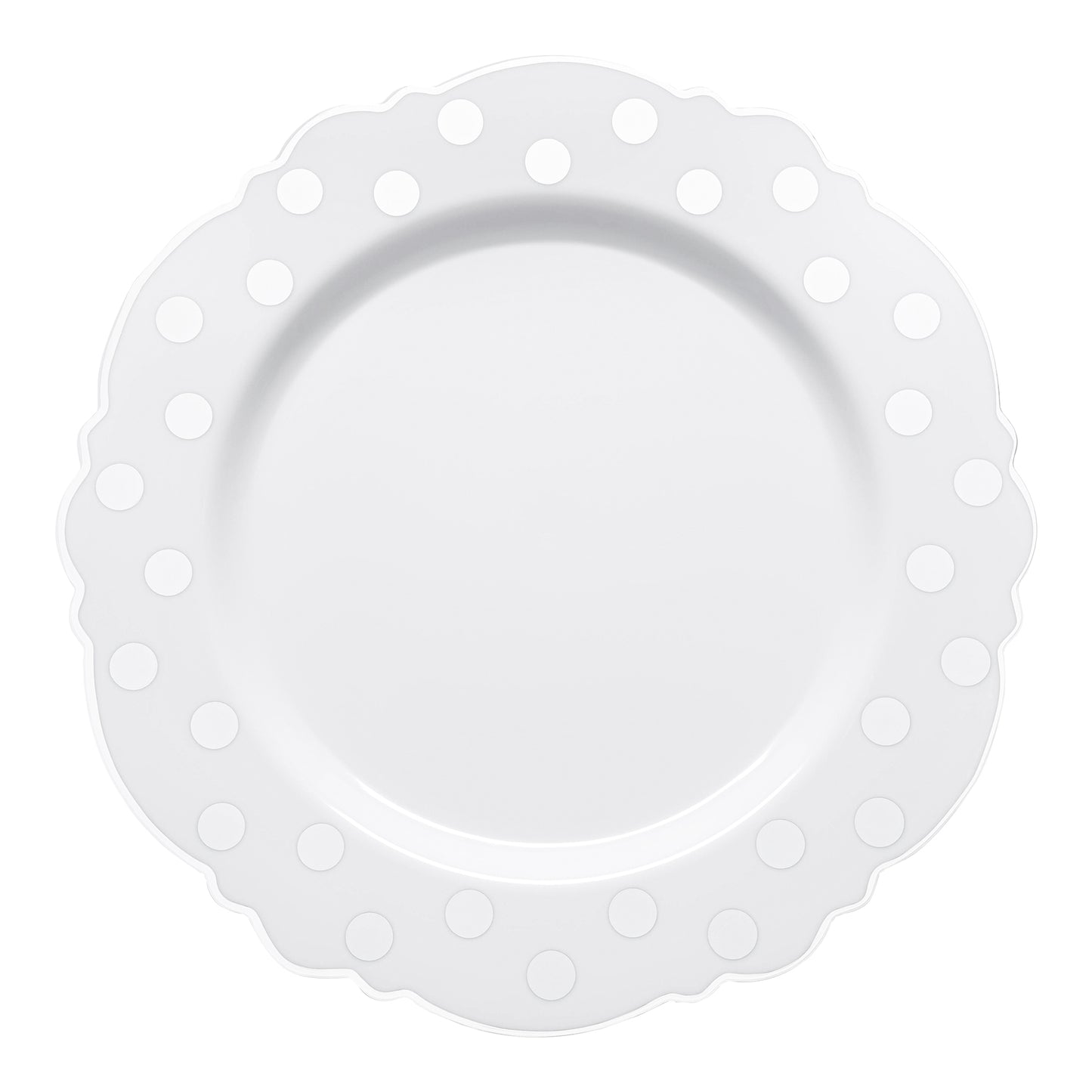 White with Silver Dots Round Blossom Disposable Plastic Salad Plates (7.5") | The Kaya Collection