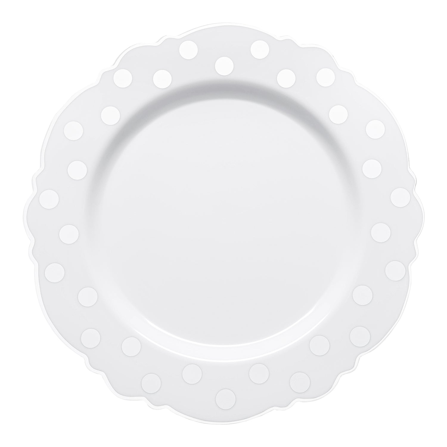 White with Silver Dots Round Blossom Disposable Plastic Salad Plates (7.5") | The Kaya Collection