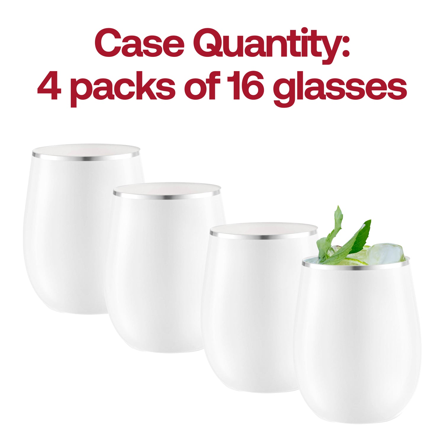 12 oz. White with Silver Elegant Stemless Disposable Plastic Wine Glasses Quantity | The Kaya Collection