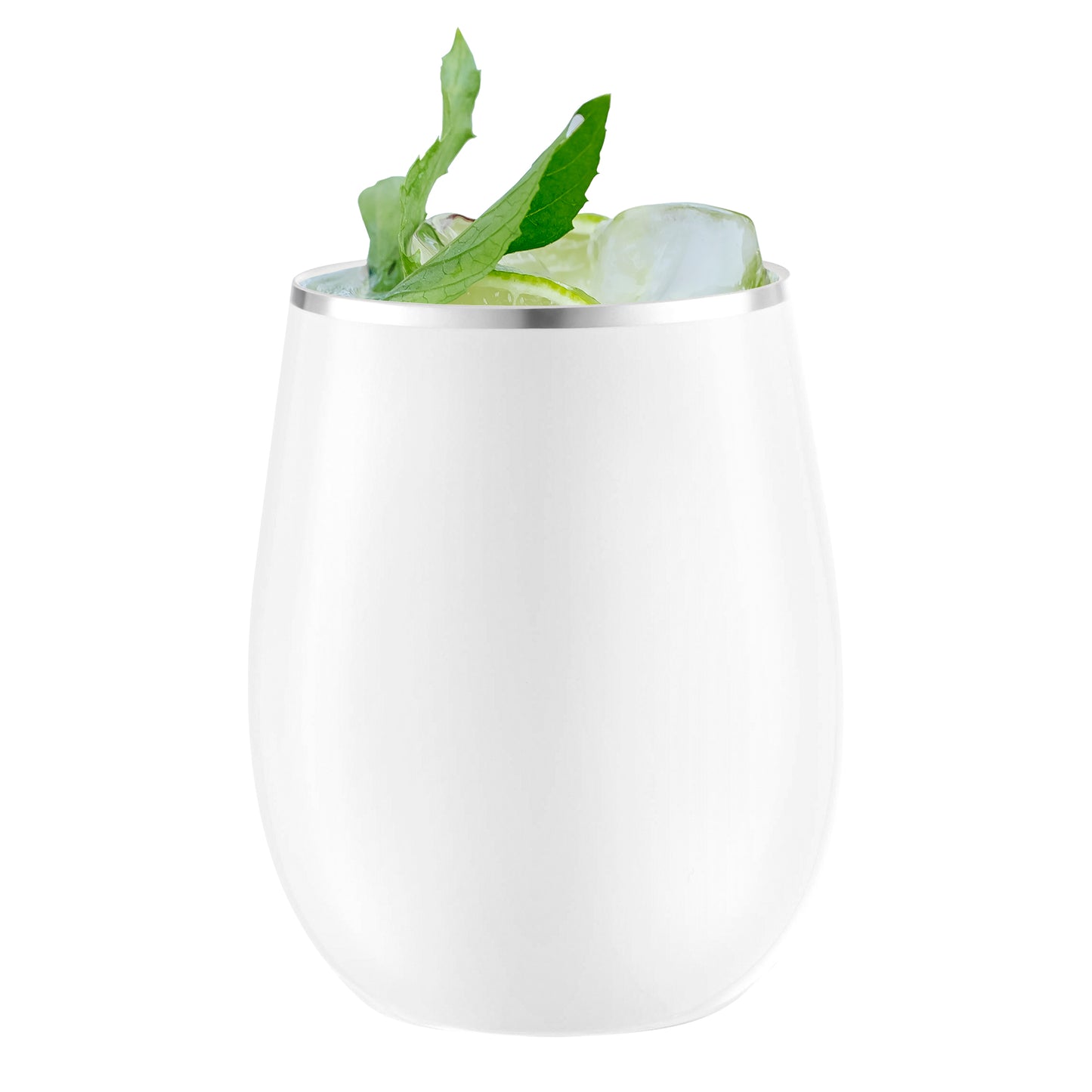 12 oz. White with Silver Elegant Stemless Disposable Plastic Wine Glasses Secondary | The Kaya Collection