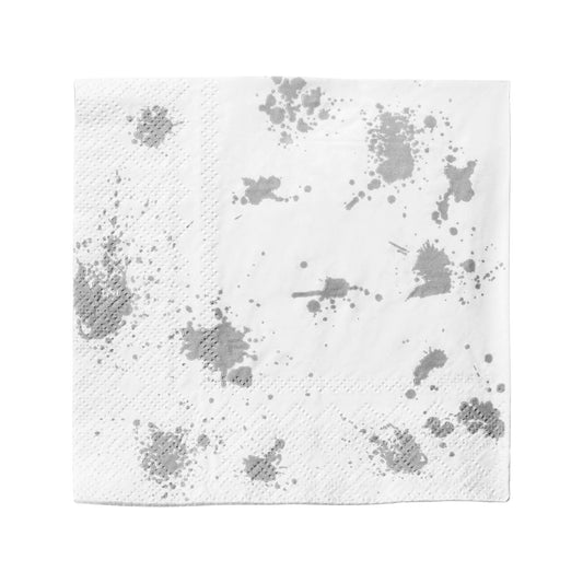 White with Silver Paint Splatter Paper Beverage/Cocktail Napkins Main | The Kaya Collection