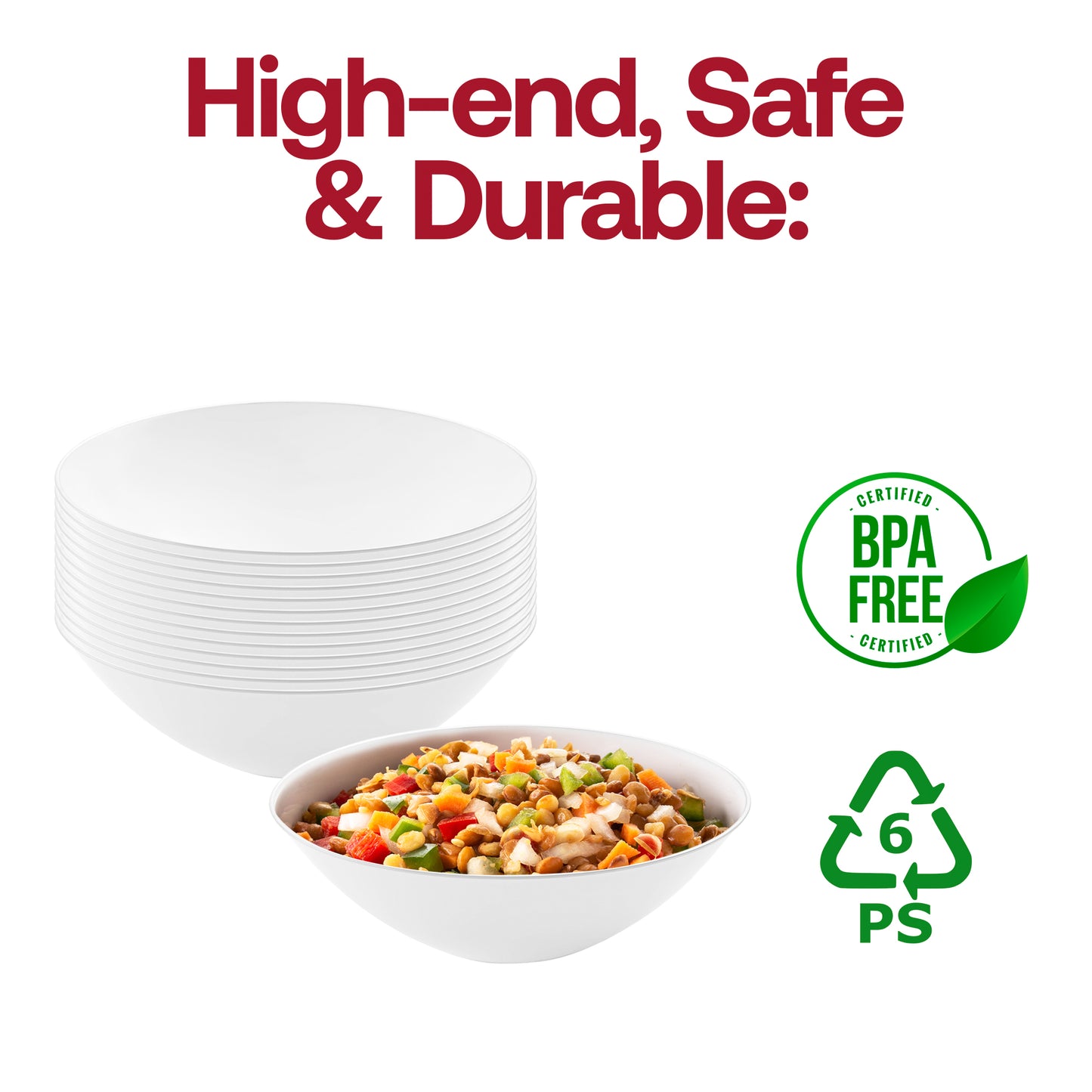 White with Silver Rim Organic Round Plastic Soup Bowls (16 oz.) BPA | The Kaya Collection